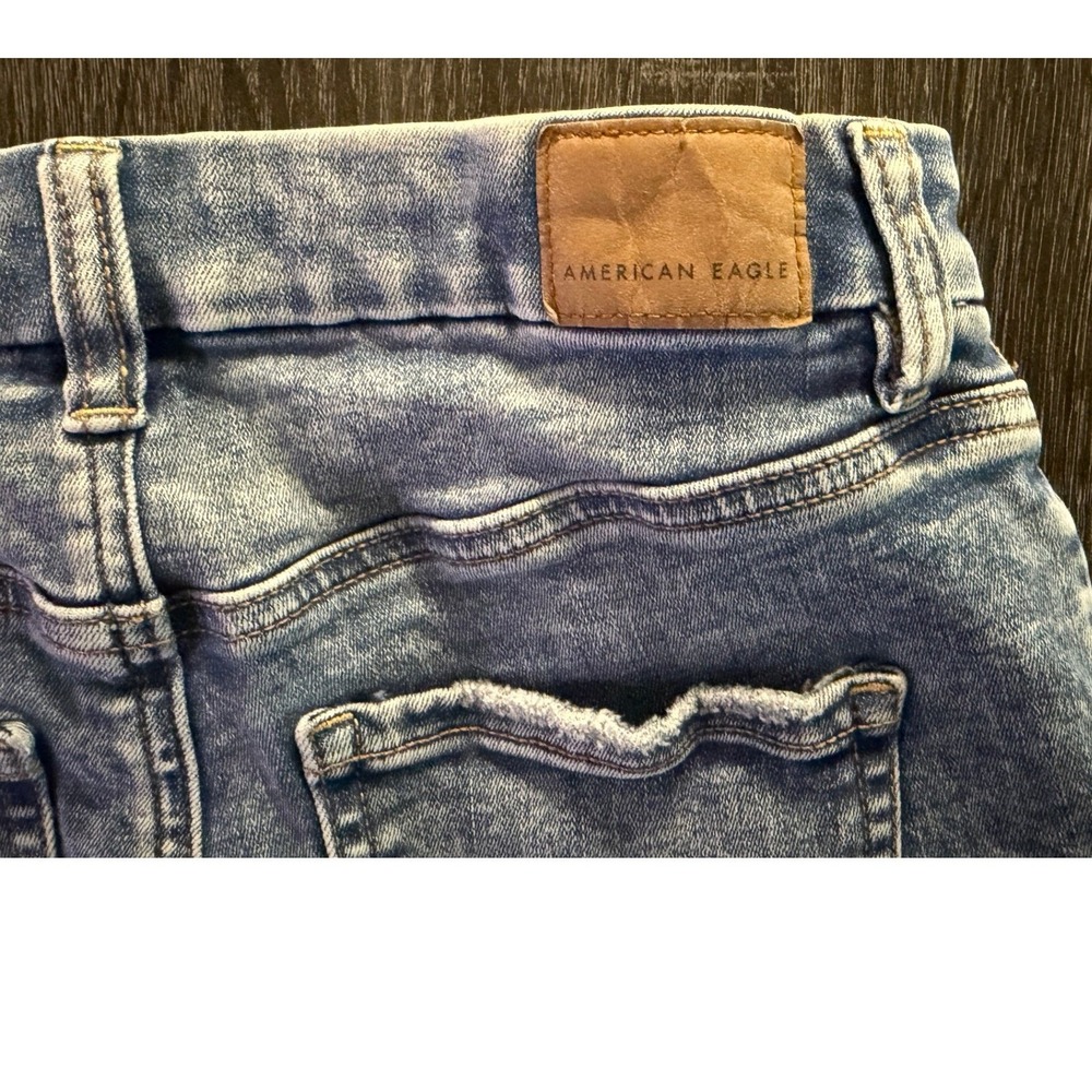 American Eagle Dark‎  Wash Distressed Denim Shorts High Rise Cutoff Women 0 Y2K - Picture 3 of 7